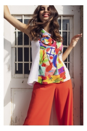 Maloka: Apples & Cherries Abstract Art Flared Linen Top (2 Left!) MK_CHANTEL