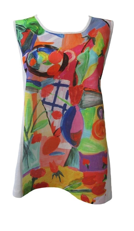 Maloka: Apples & Cherries Abstract Art Flared Linen Top (2 Left!)