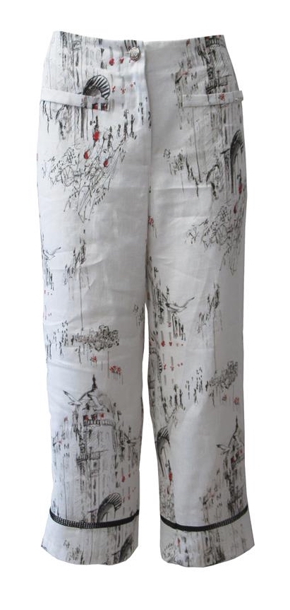 Maloka: A Day In Paris Abstract Art Linen/Cotton Cropped Pant MK_BENNET