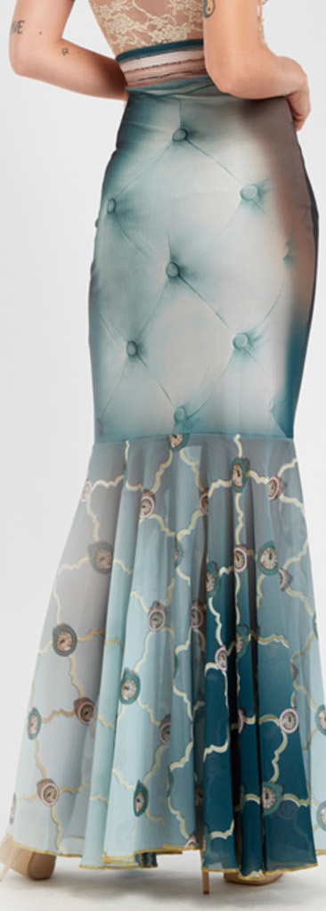 IPNG: Inna Me Clock Reflection Illusion Long Ruffled Skirt (Some Ship Immed!)
