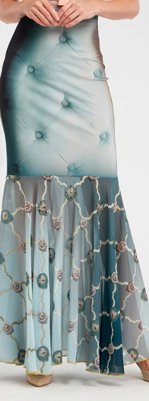 IPNG: Inna Me Clock Reflection Illusion Long Ruffled Skirt (Some Ship Immed!)