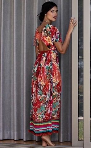 Paul Brial: Jungle Of Pink Purple Blooms Cut Out Back Maxi Dress PB_PAPAYE_N