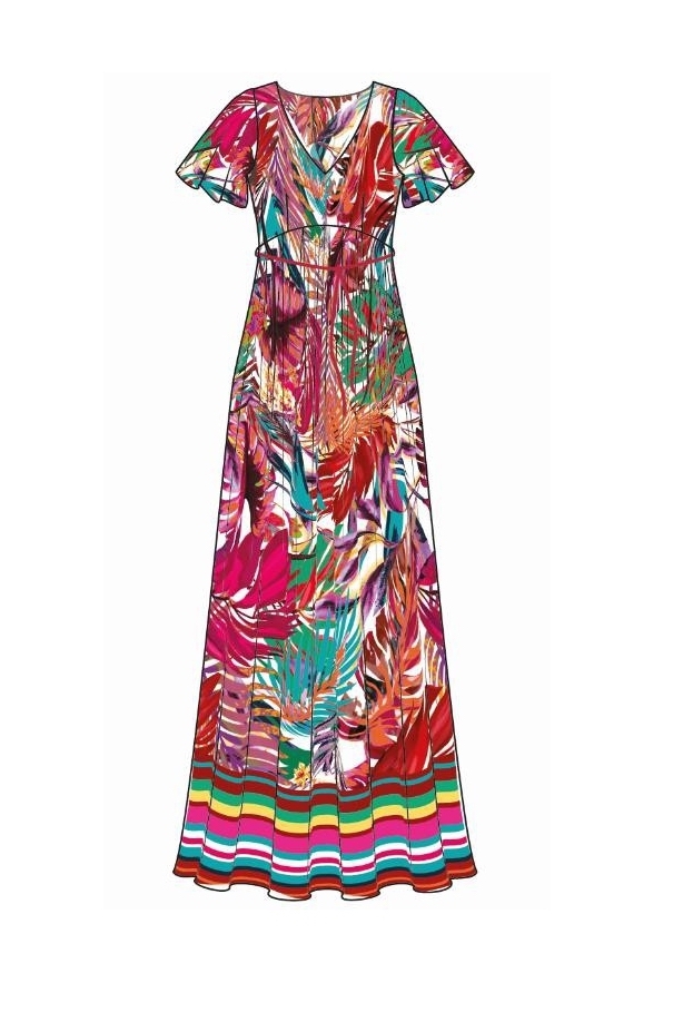 Paul Brial: Jungle Of Pink Purple Blooms Cut Out Back Maxi Dress