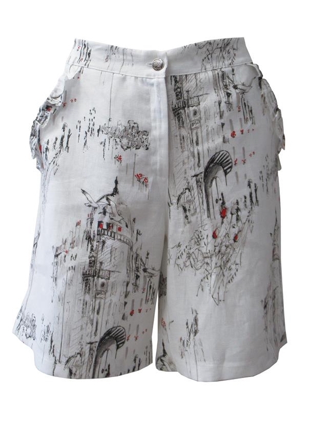 Maloka: A Day In Paris Abstract Art Linen/Cotton Shorts MK_BIANKA