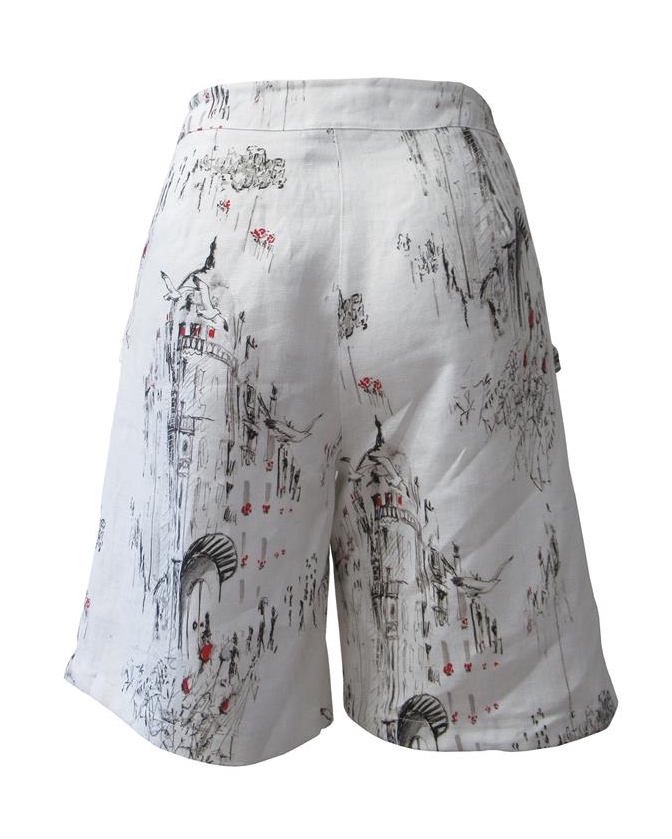Maloka: A Day In Paris Abstract Art Linen/Cotton Shorts