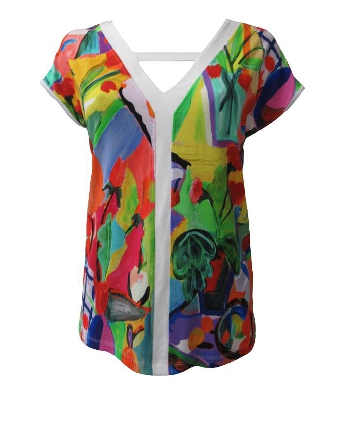 Maloka: Apples & Cherries Abstract Art Keyhole Top MK_CECILY