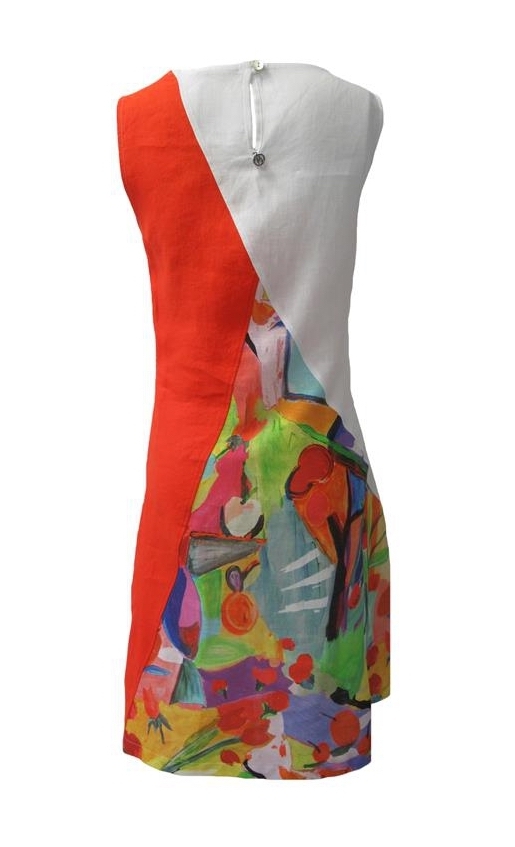 Maloka: Apples & Cherries Abstract Art Linen Dress