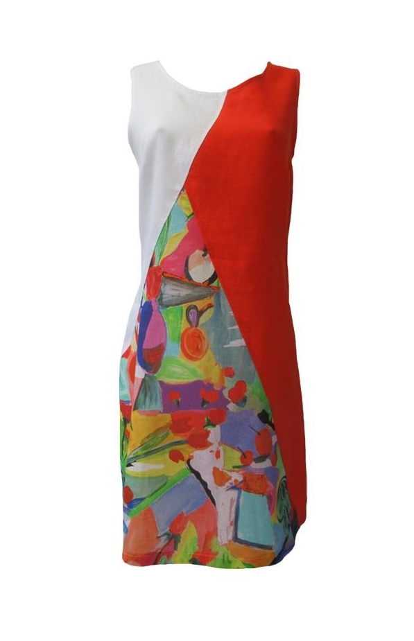Maloka: Apples & Cherries Abstract Art Linen Dress