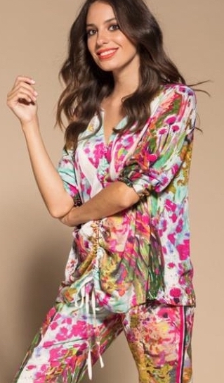 Maloka: Pink Isles Tied Hem Abstract Art Top