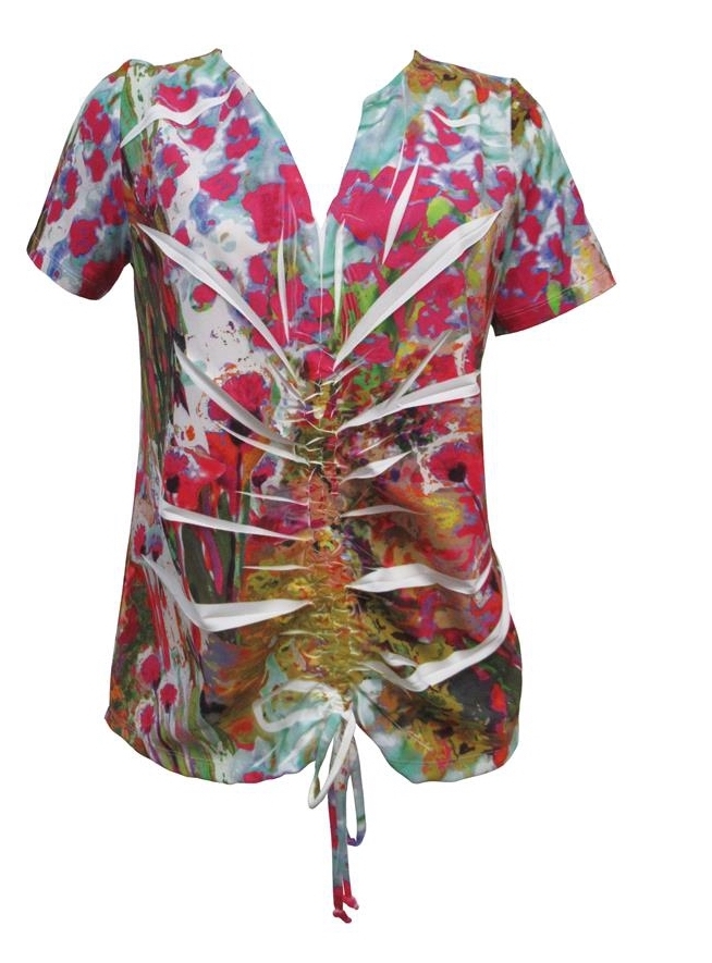 Maloka: Pink Isles Tied Hem Abstract Art Top MK_FIONNE