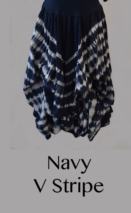 Luna Luz: Tied & Dyed Off Shoulder Diagonal Striped Hem Dress (Ships Immed in Navy!)
