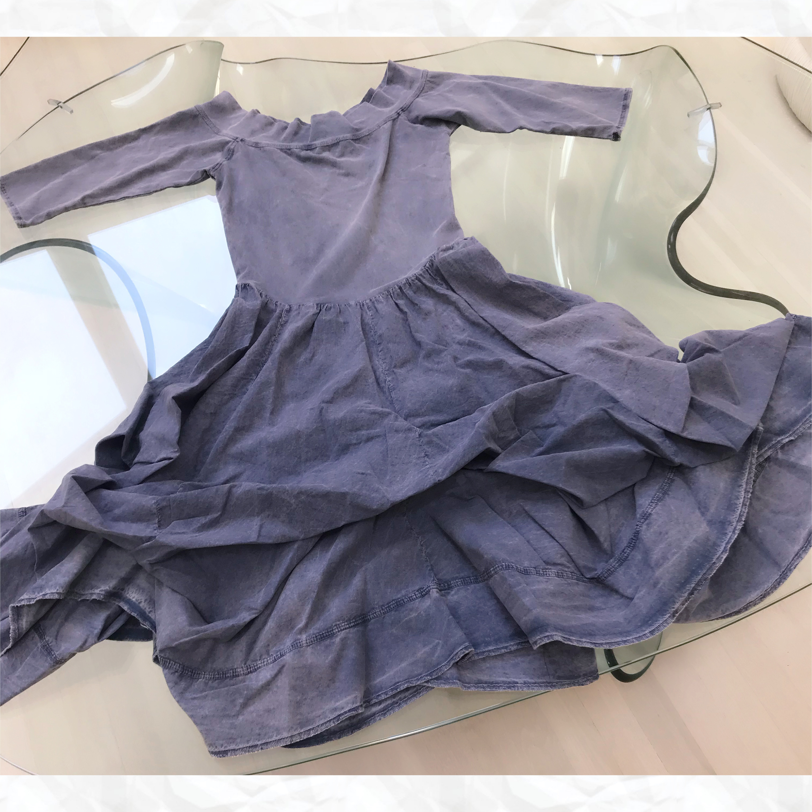 Luna Luz: Tied & Dyed Off The Shoulder Godet Dress (Ships Immed, 1 Left in Indigo Salt Wash!) LL_393T_INDIGO_SALTWASH