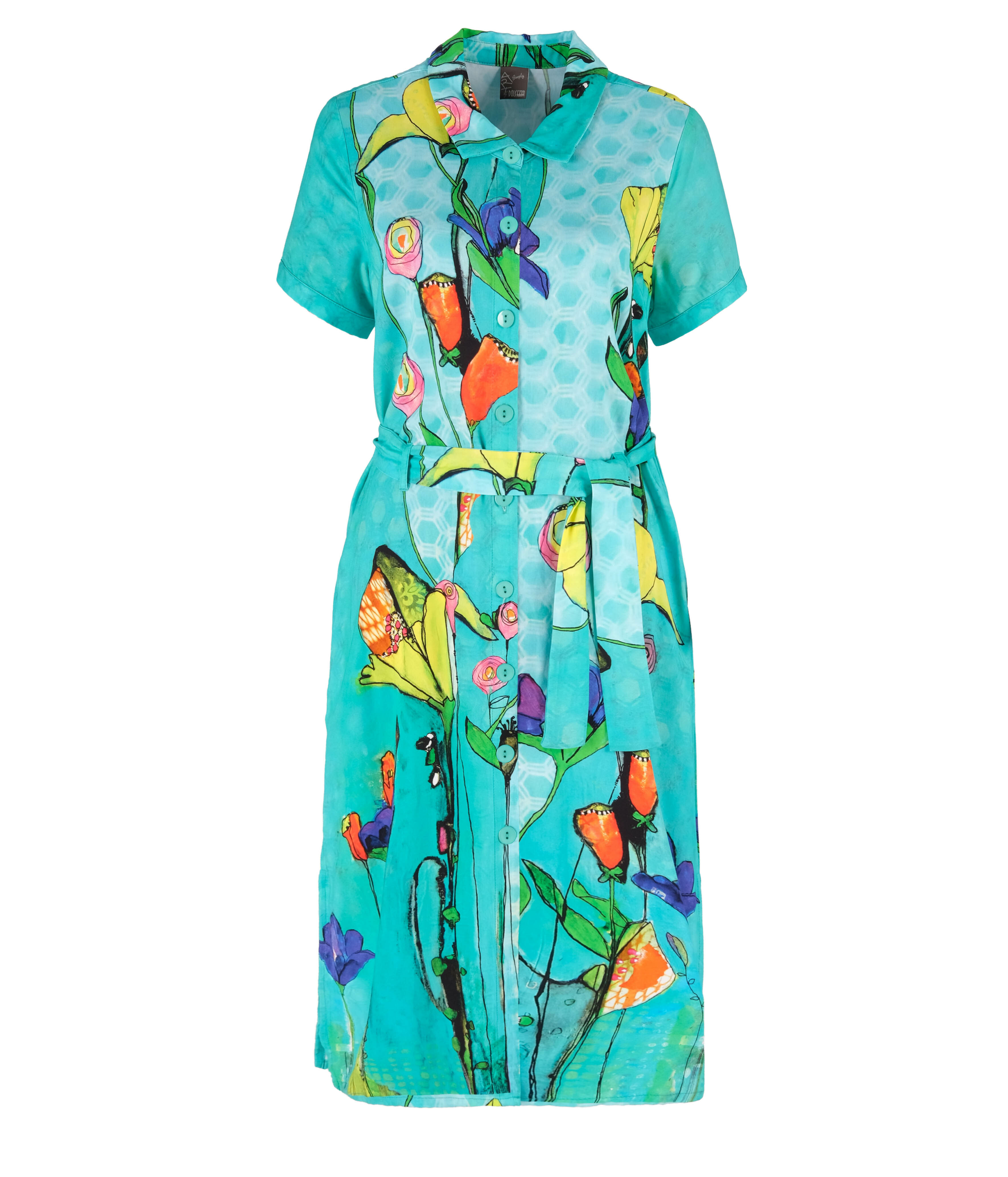 Simply Art Dolcezza: Summer's Coming Grand Bouquet Abstract Art Midi Shirt Dress DOLCEZZA_SIMPLYART_20746_N