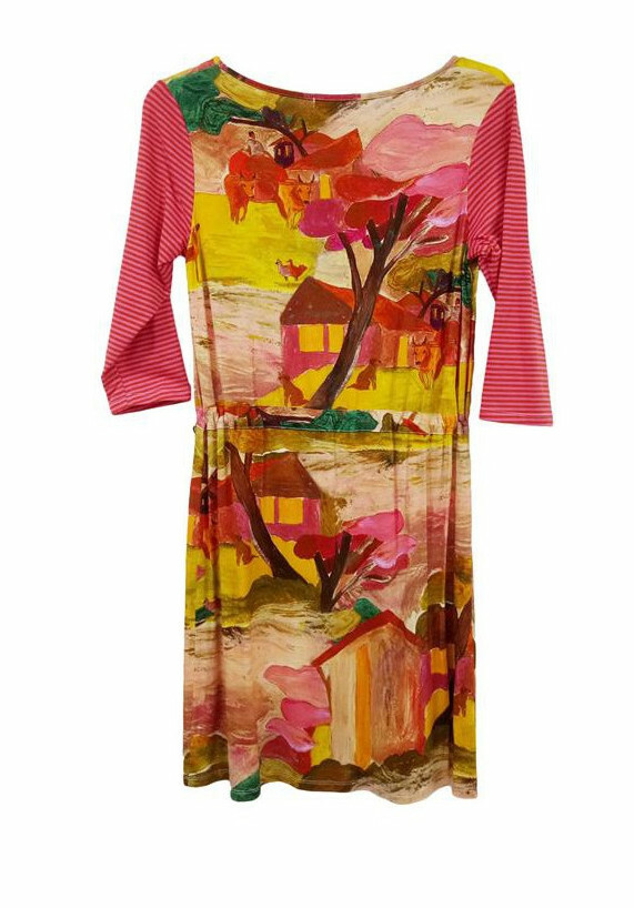 Paul Brial: Pink Forest Canvas Pull Tie High Waist Midi Dress