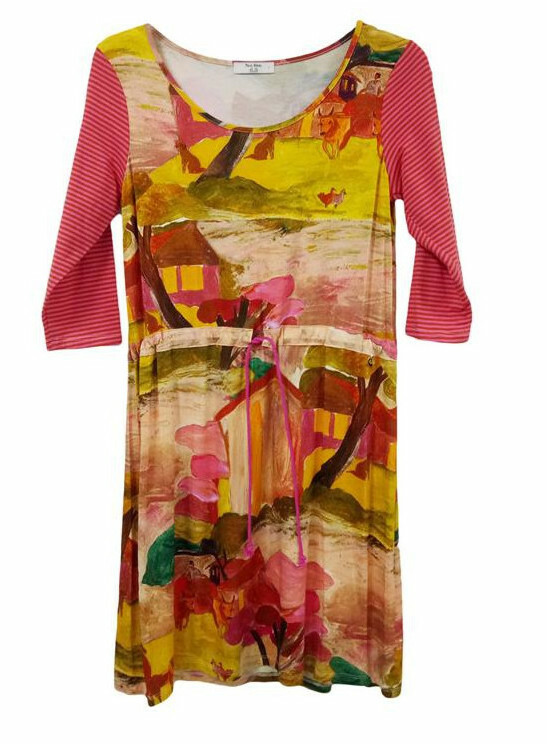 Paul Brial: Pink Forest Canvas Pull Tie High Waist Midi Dress