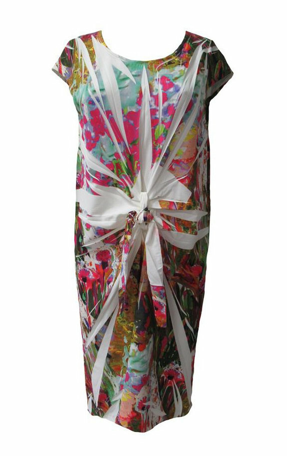 Maloka: Pink Isles Abstract Art Bow Midi Dress (Few Left!)