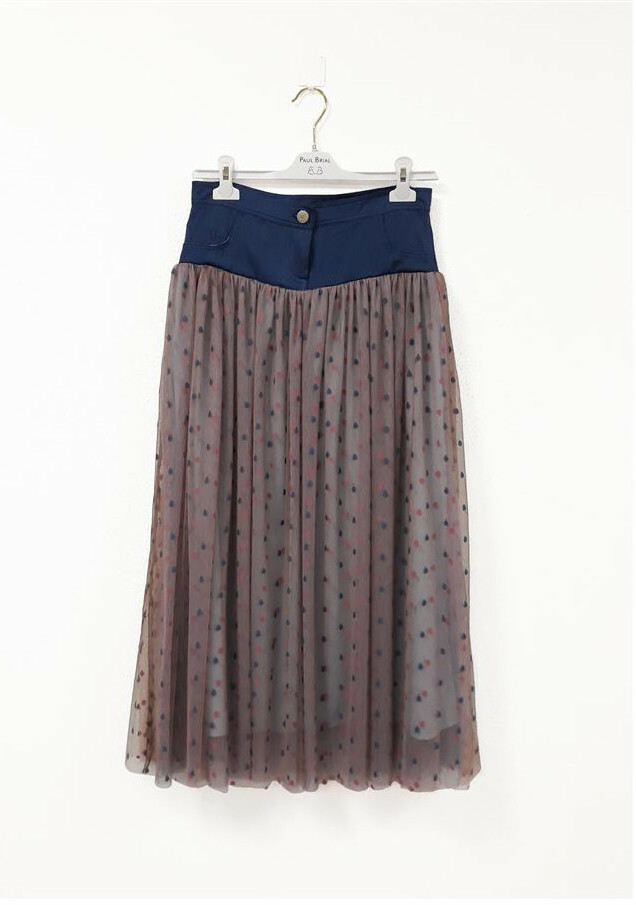Paul Brial: Confetti Stretch Denim High Waisted Mixed Media Midi Skirt PB_CONFETIS