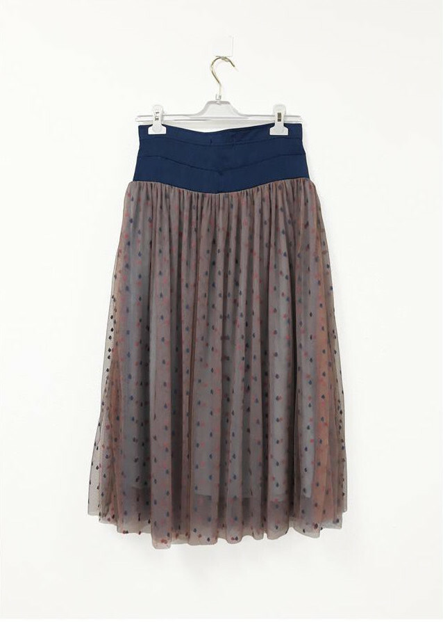 Paul Brial: Confetti Stretch Denim High Waisted Mixed Media Midi Skirt