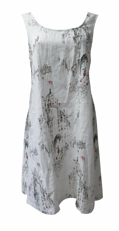 Maloka: A Day In Paris Abstract Art Flared Linen/Cotton Dress MK_BECKY
