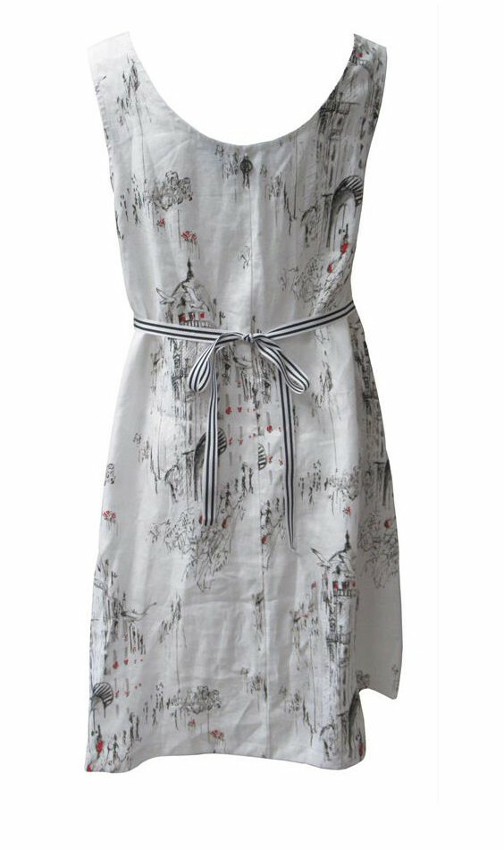 Maloka: A Day In Paris Abstract Art Flared Linen/Cotton Dress