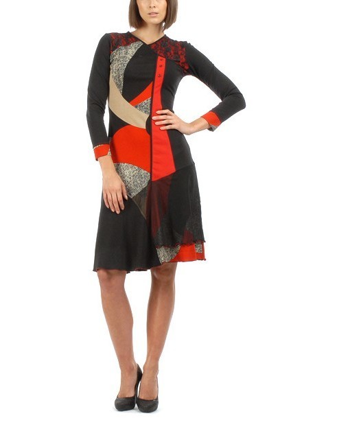 S'Quise Paris: Asymmetrical Color Pieced Midi Dress SQ_1574_N3