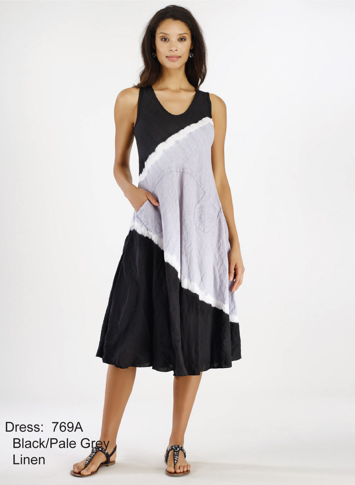 Luna Luz: Linen Gauze Tri-Dye Asymmetrical Pocket Dress SOLD OUT LL_769A_N1