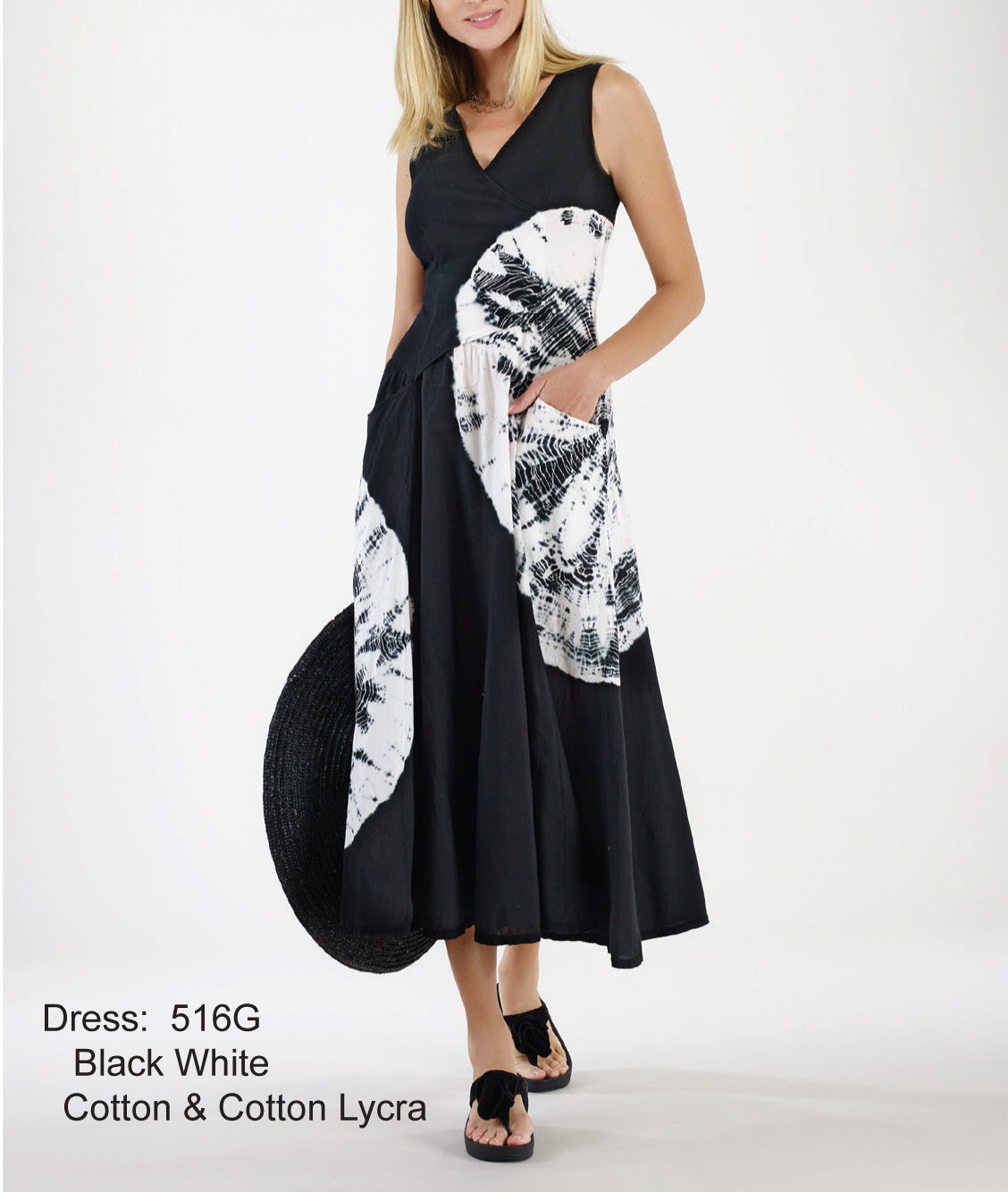 Luna Luz: Globe Cross Over Bodice Long Cotton Dress (Ships Immed, 2 Left!) LL_516G_N1