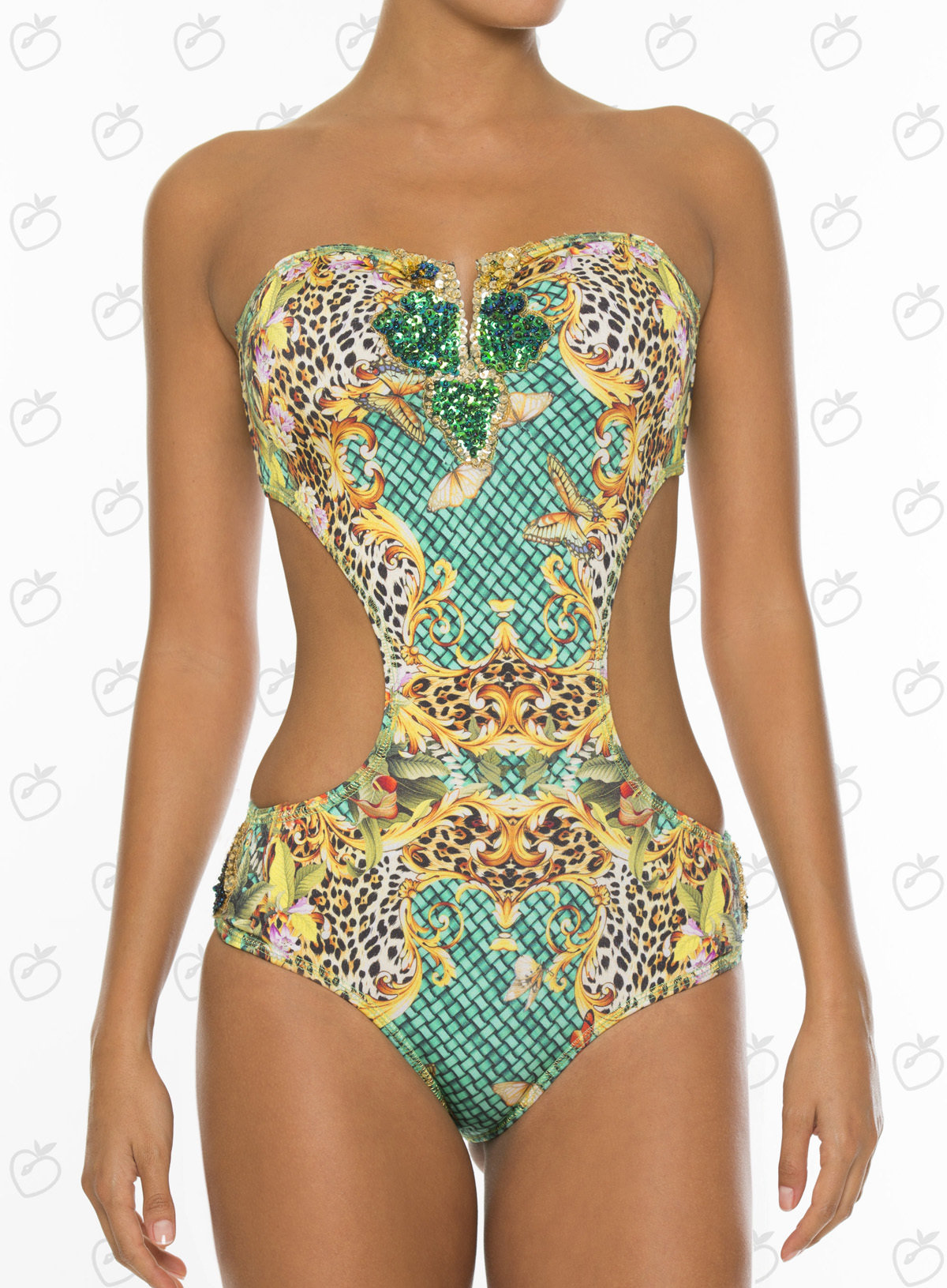 Paradizia Swimwear: Emerald Crystals Jaguar Cutout Monokini (1 Left!)