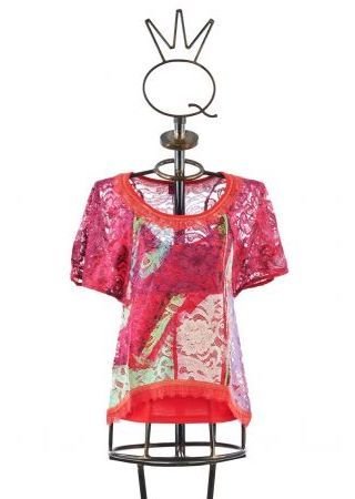 Save The Queen: Floral Lace Cotton Flared Tunic STQ_6765_N1