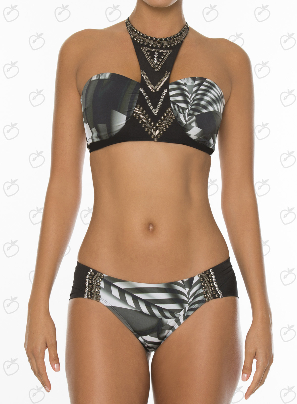 Paradizia Swimwear: Black Onyx Cutout Bikini Top (Shown with Matching Onyx Bottoms, 1 Left!)