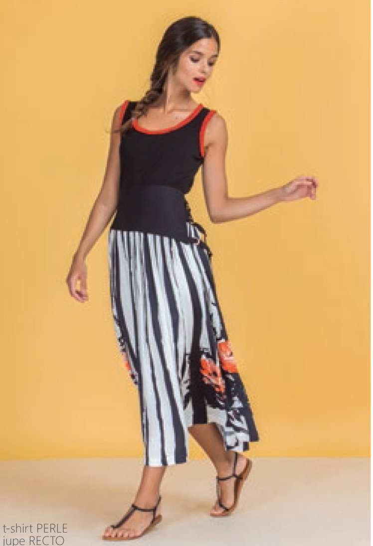 Paul Brial: Wild Orange Rose Corset Waist Flared Tuxedo Skirt (1 Left!)