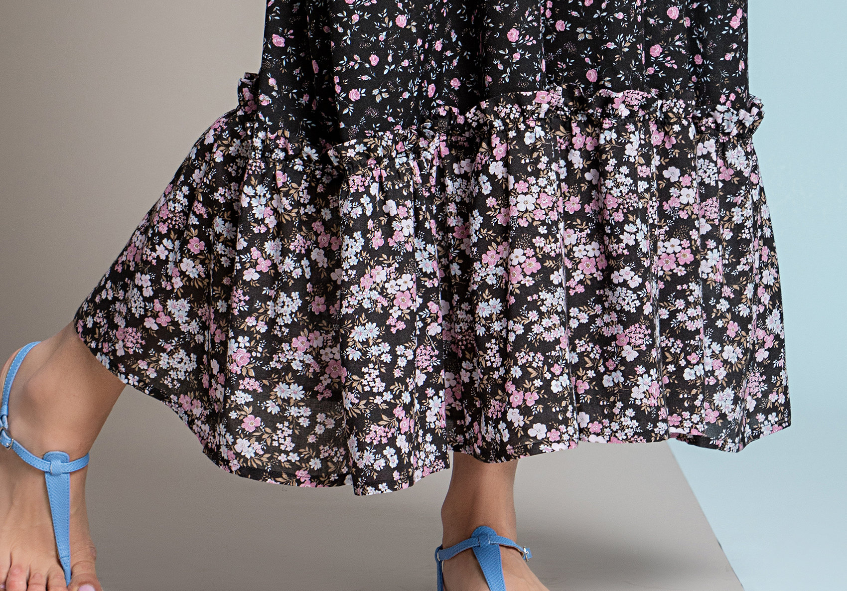 Paul Brial: Frill Draped Bodice Blush Flower Maxi Dress (2 Left!)