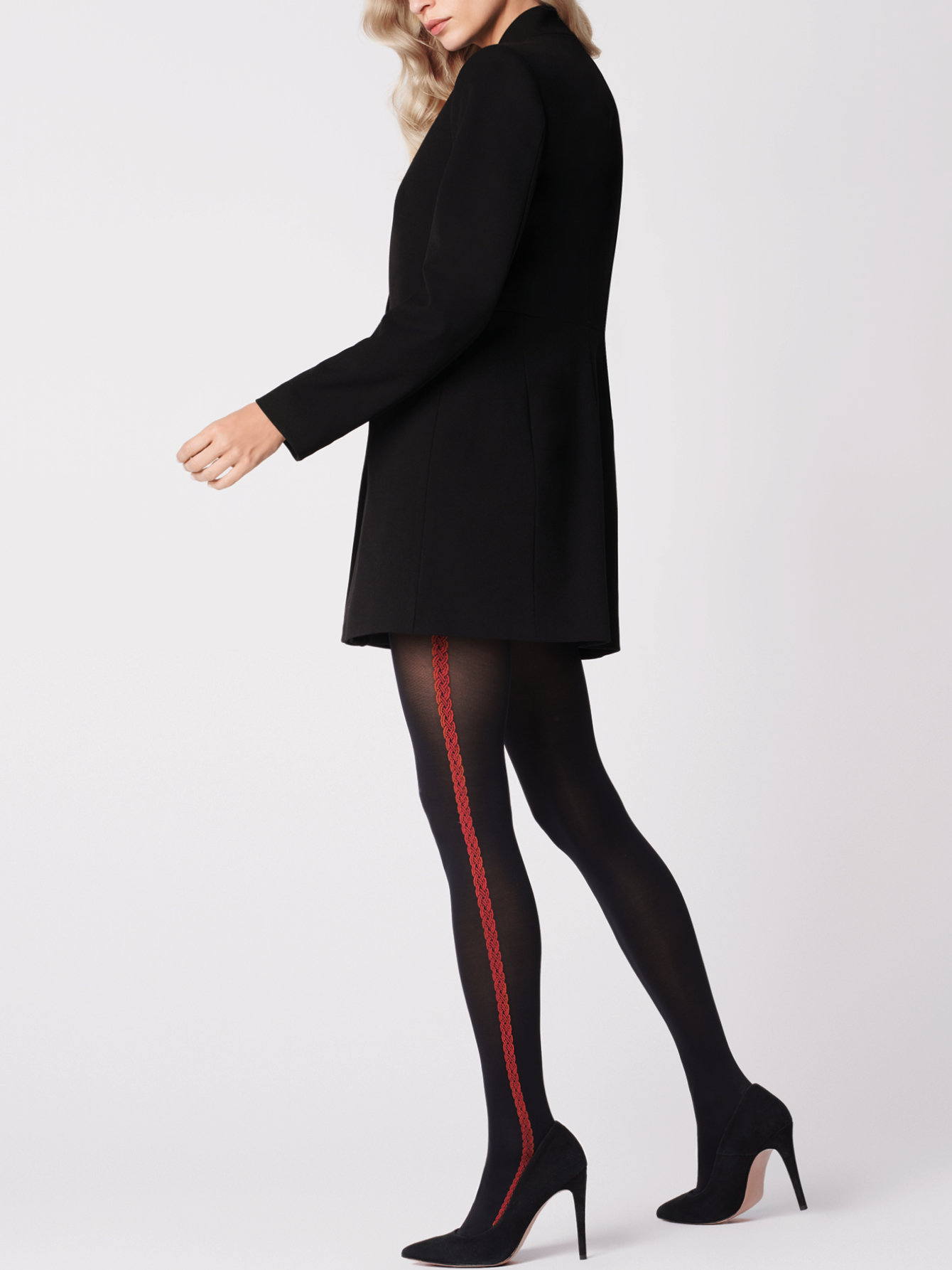 Fiore: Red Lipstick Side Striped Opaque Tights (2 Left!) FIO_ROSETTO
