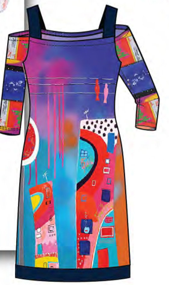 Simply Art Dolcezza: Fuschia Paint Spill Cold Shoulder Midi Dress/Tunic SOLD OUT