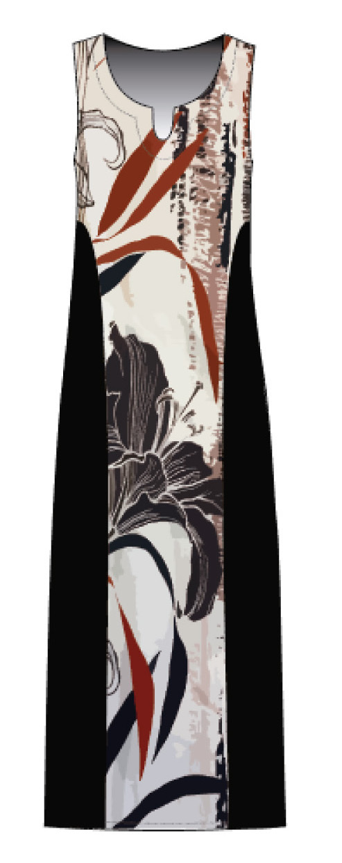 Maloka: Black Lily Sketch Art Colorblock Linen Maxi Dress (1 Left!)