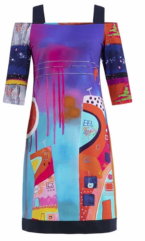 Simply Art Dolcezza: Fuschia Paint Spill Cold Shoulder Midi Dress/Tunic SOLD OUT