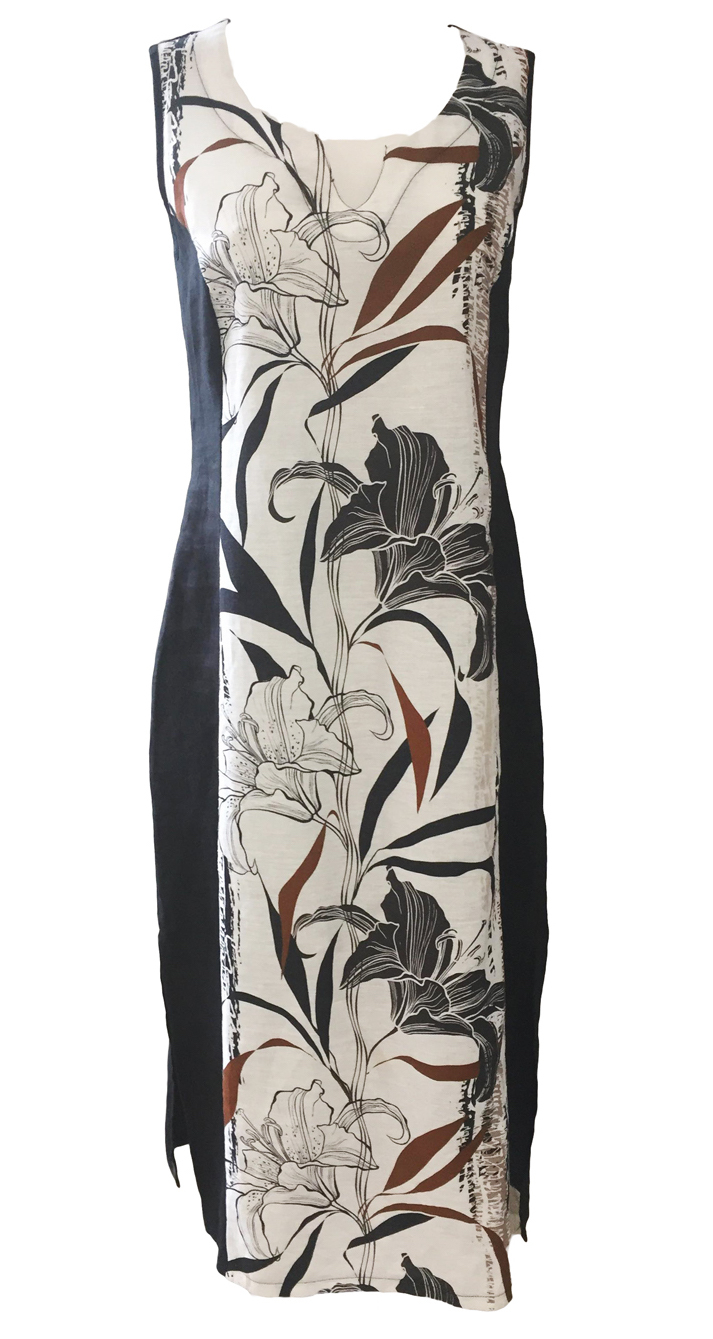 Maloka: Black Lily Sketch Art Colorblock Linen Maxi Dress (1 Left!)