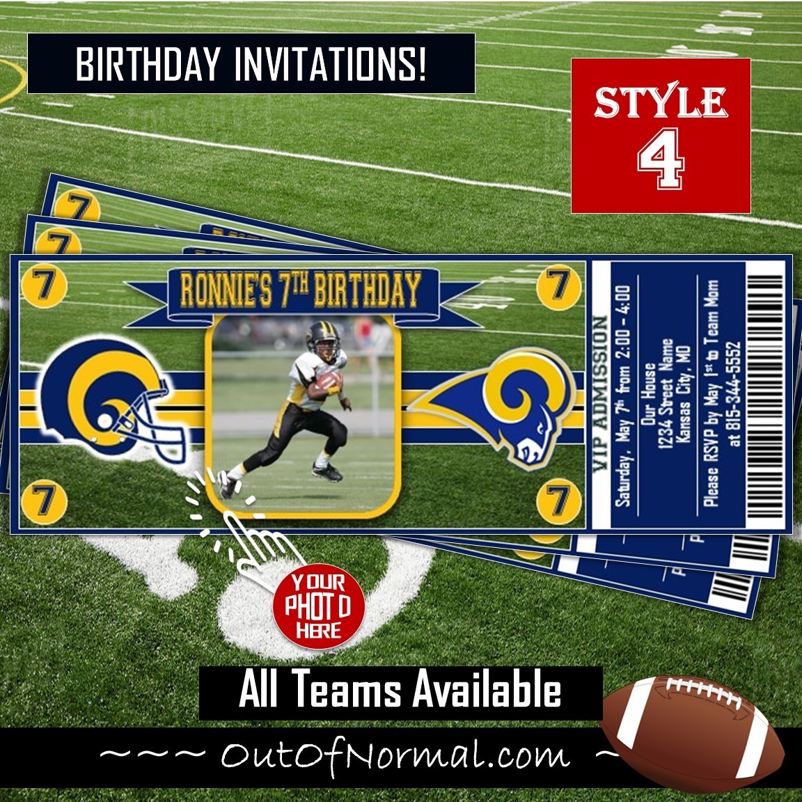 Los Angeles Rams LA Rams NFL Football Photo Ticket Horizontal