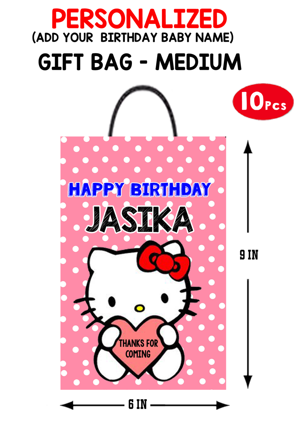 Personalized Hello Kitty Birthday Gift Bag Medium (10 Pcs)