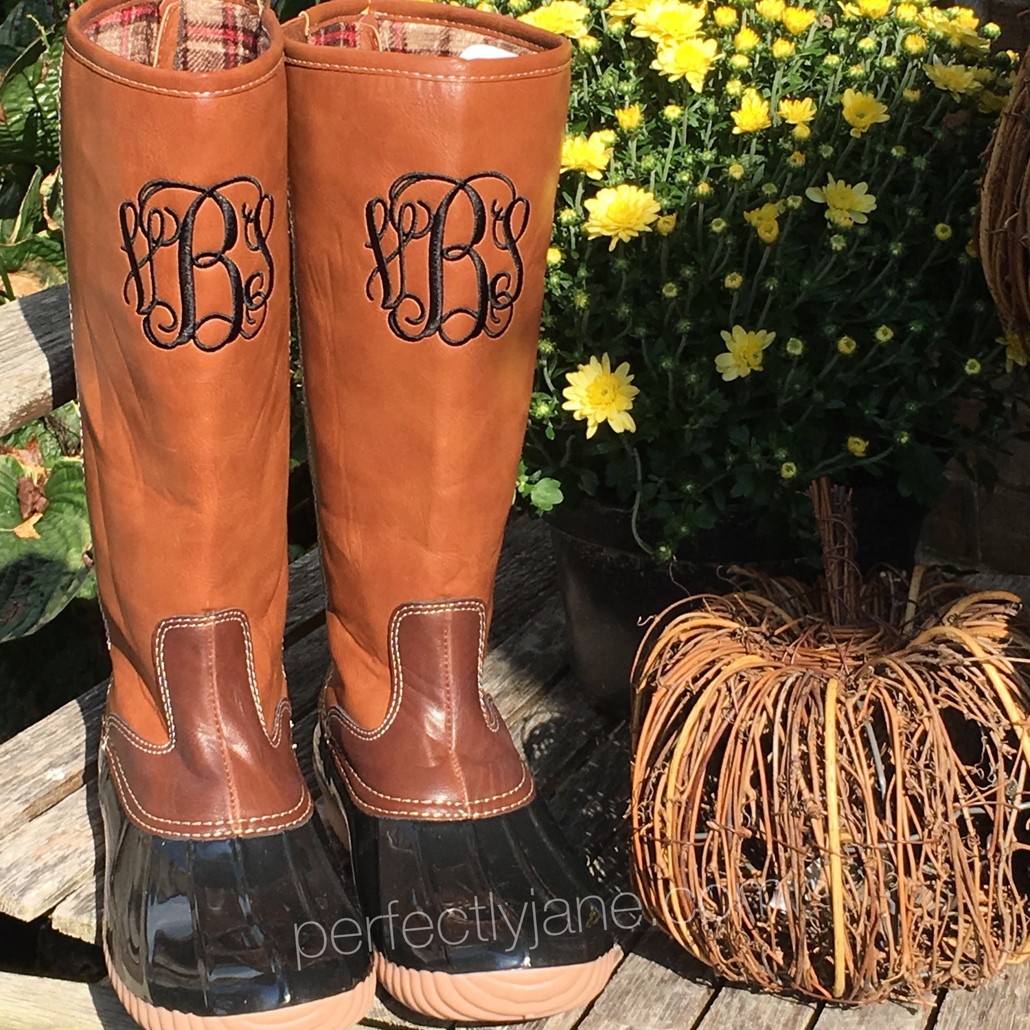 monogrammed duck rain boots
