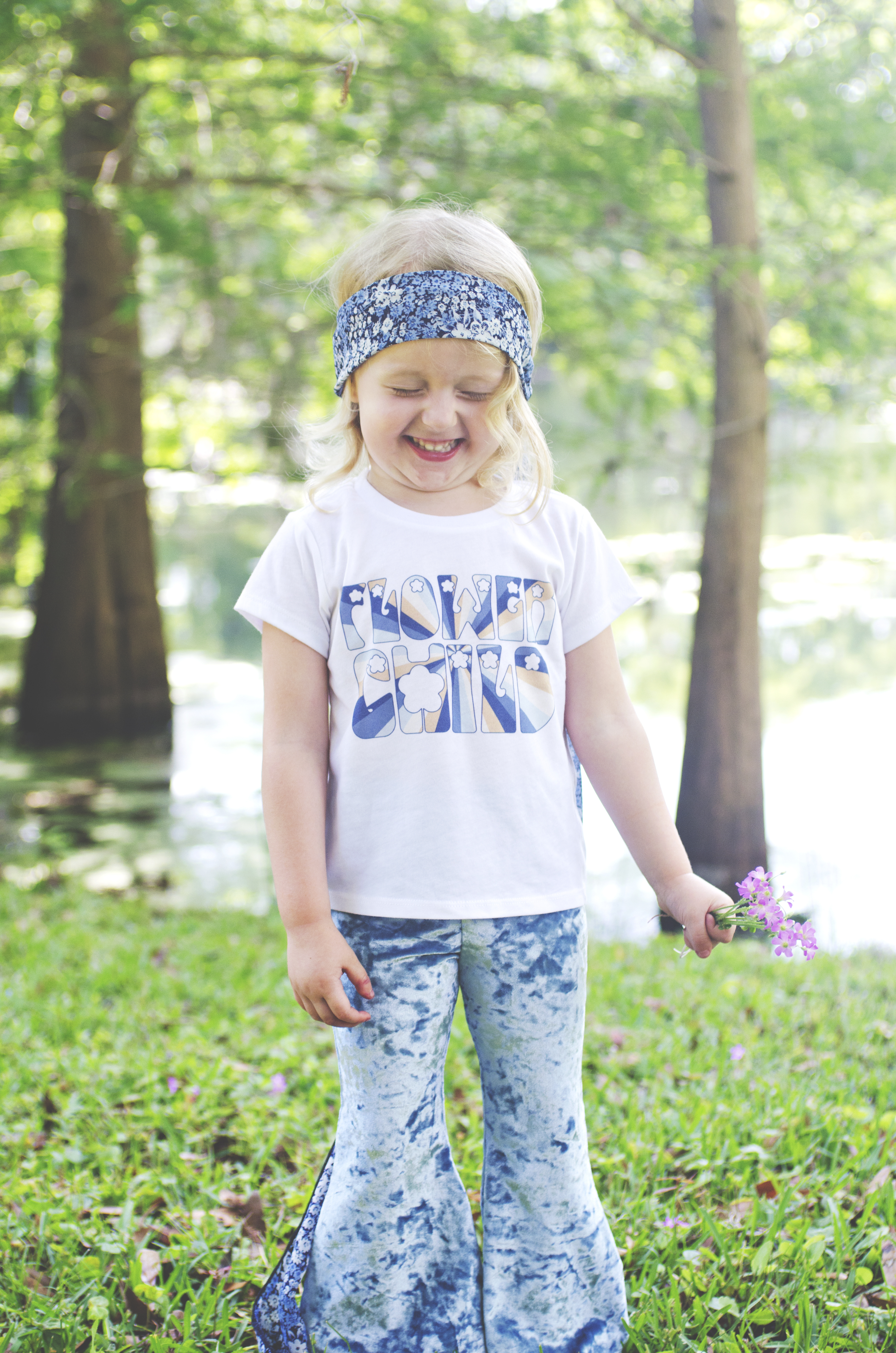 Blue Crushed Velvet Childrens Bell Bottoms 00223