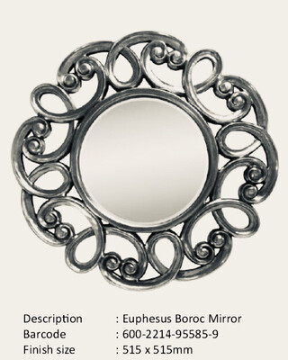 NWM95585-9 Euphesus Baroque Silver Round Mirror NWM95585-9 Euphesus Baroque Silver Round Mirror