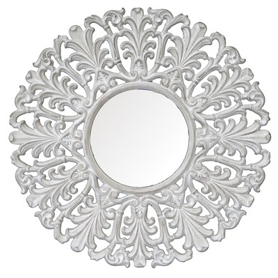 CFO68 Whitewashed round ornate mirror CFO68 Whitewashed round ornate mirror