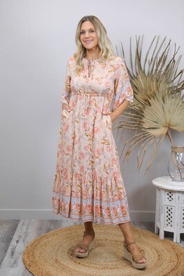 Tanny BoHo Frill Maxi Dress - Sky/Apricot Bloom Tanny BoHo Frill Maxi Dress - Sky/Apricot Bloom