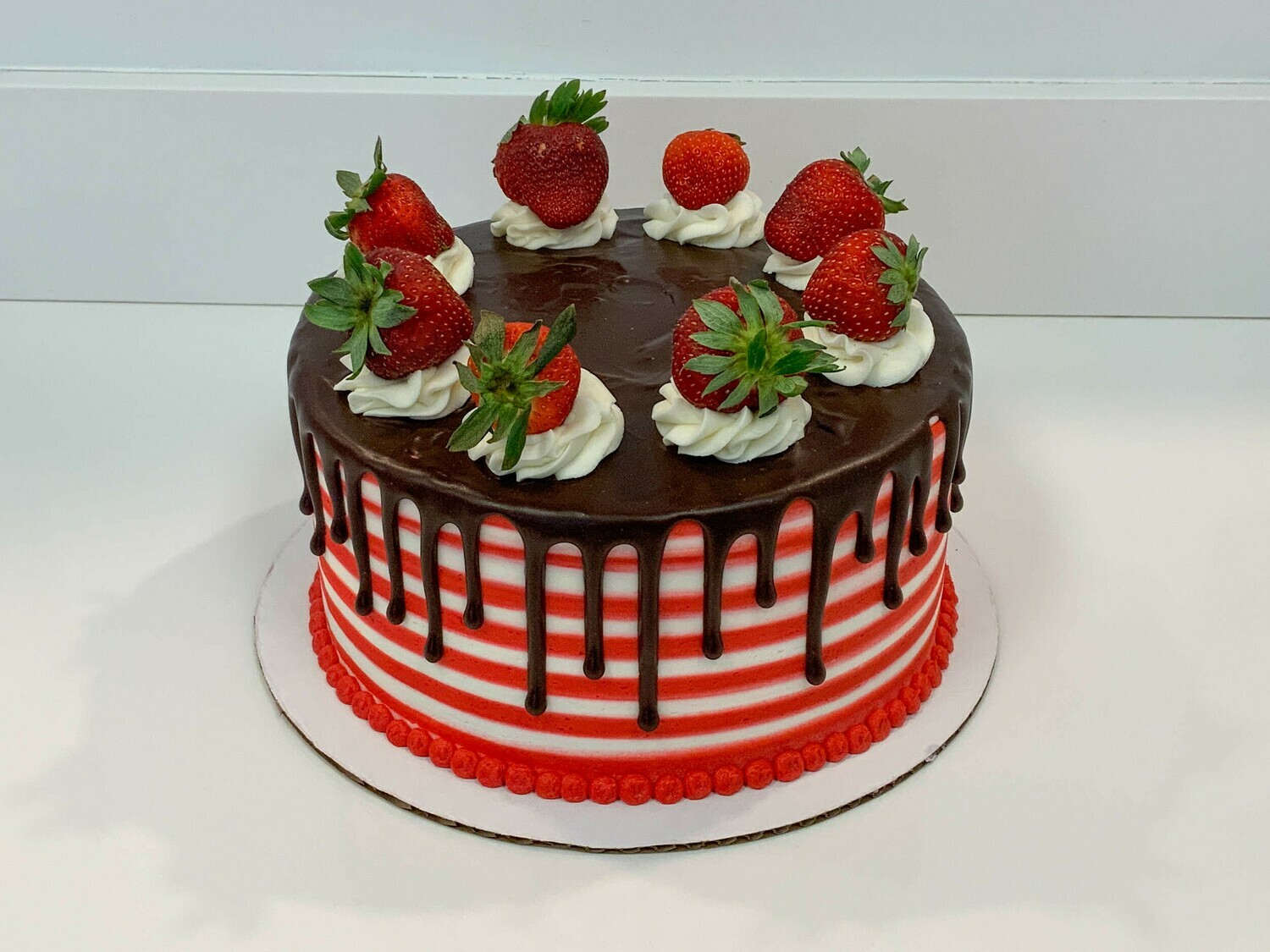 Strawberry Topped Stripe Drip Cake