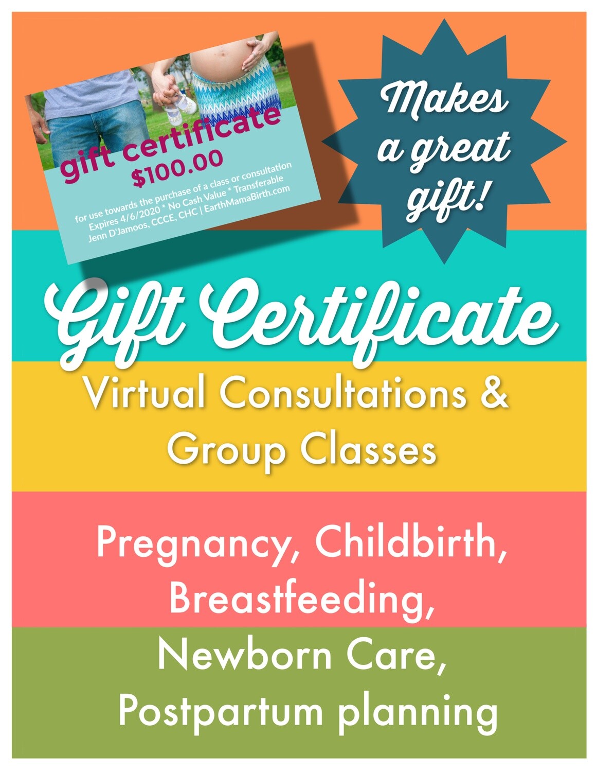 Earth Mama Birth Gift Certificate Earth Mama Birth Gift Certificate
