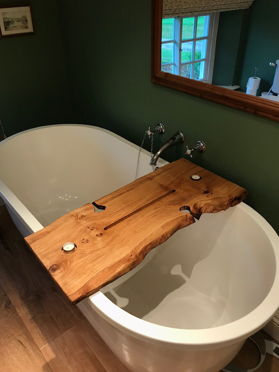 Double Live Edge Solid Pippy Oak wood Bespoke Rustic Bath Caddy Tray