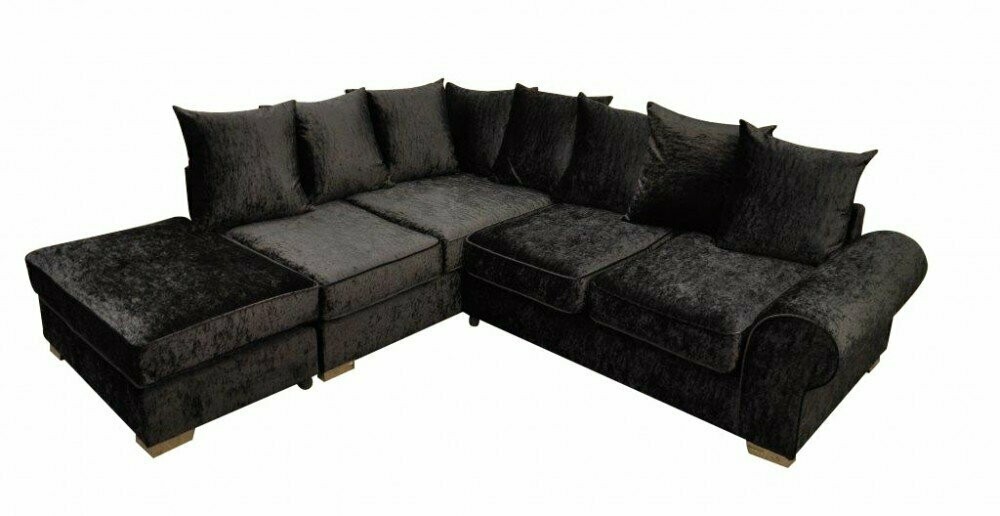 Liverpool Black Crushed Velvet Corner Sofa