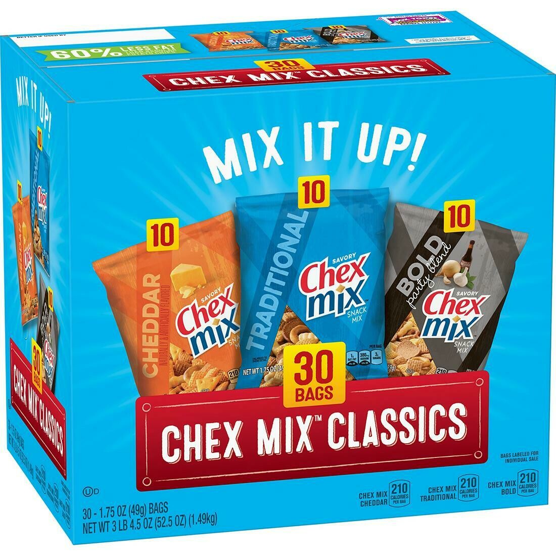 Chex Mix Variety Pack Box 30ct (10 cheddar, 10 traditional, 10 bold
