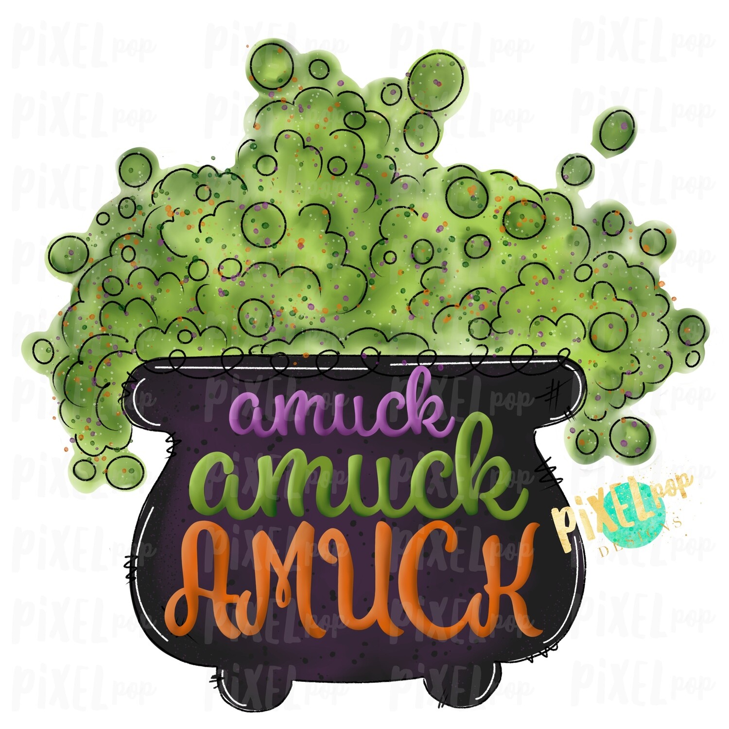 Amuck Cauldron Halloween Sublimation PNG Hand Drawn Sublimation 